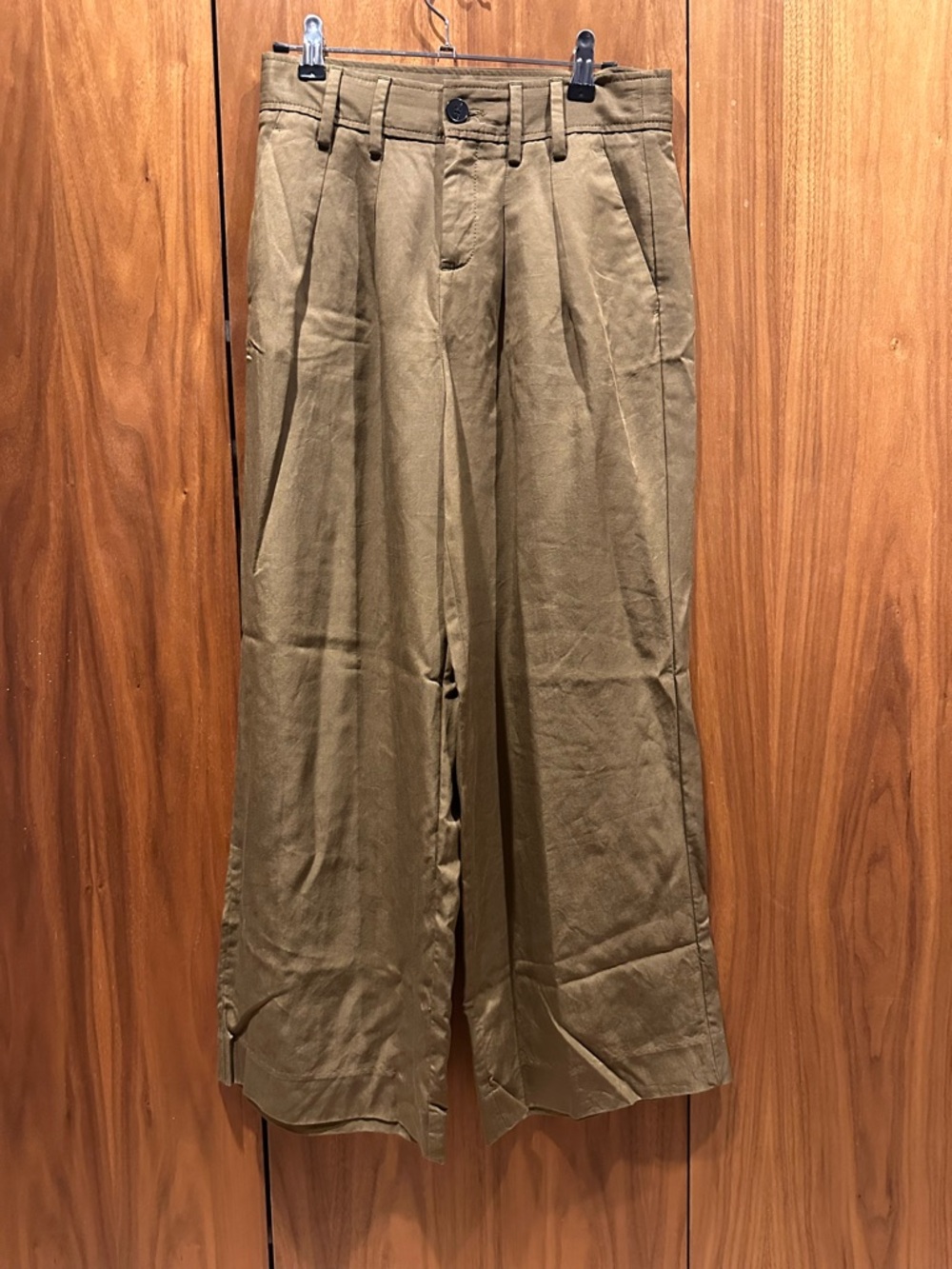 Banana Republic Olive Wide Leg Trousers Size 2  Lyocell Pleated High Rise